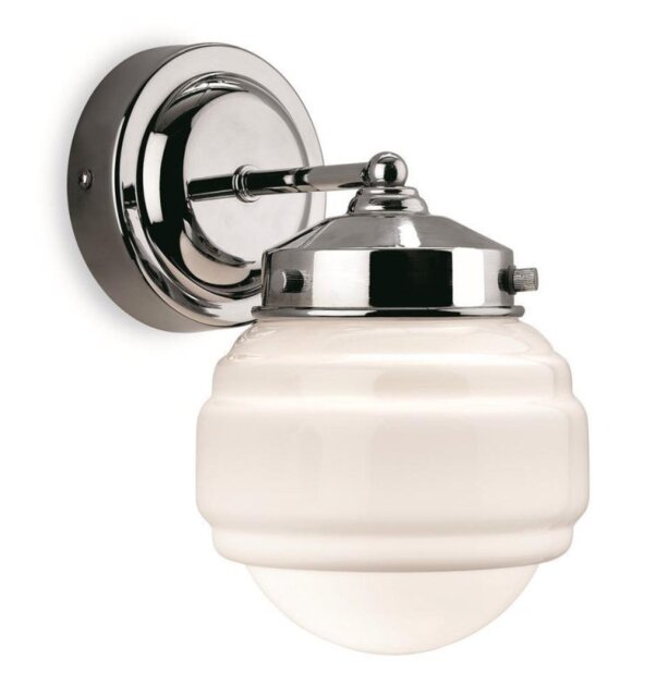 Firstlight 4946CH Art Deco Wall Light In Chrome And Opal White Glass