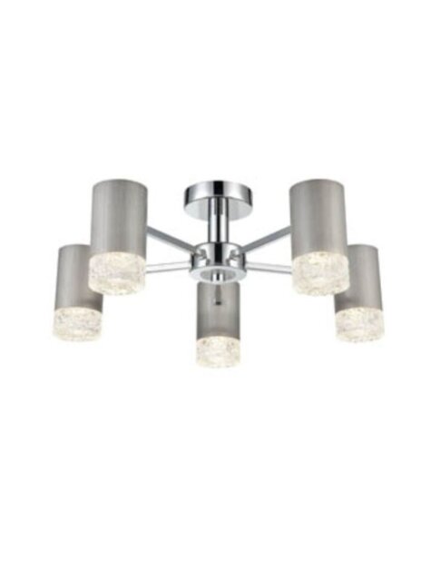 Franklite FL2422-5 Cordelia 5 Light Flush Ceiling Light In Satin Brushed Silver And Chrome Finish