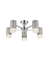 Franklite FL2422-5 Cordelia 5 Light Flush Ceiling Light In Satin Brushed Silver And Chrome Finish