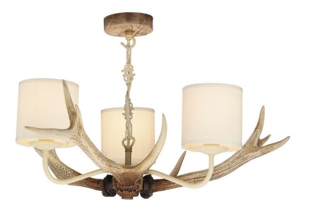 David Hunt Lighting ANT0315 Antler Bleached Pendant with Cream Shades