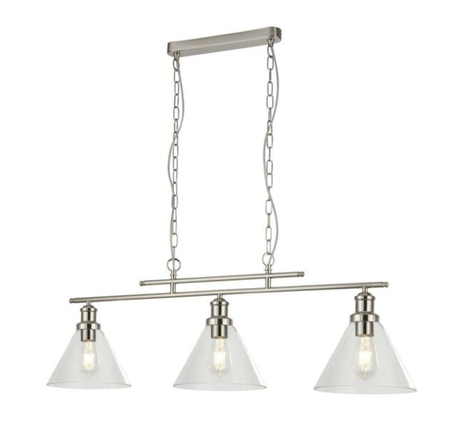 Searchlight 1277-3SS Pyramid 3 Light Linear Pendant Light In Satin Silver