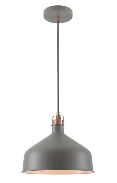 Ryde 1 Light Medium Ceiling Pendant In Sand Grey, Copper And White - Dia: 300mm