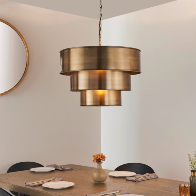 Endon 69783 Morad 1 Light 3 Tiered Ceiling Pendant In Aged Brass - Diameter: 620mm