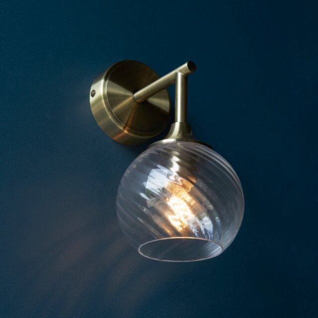Endon 103173 Allegra Wall Light In Antique Brass With Spiral Glass Shade