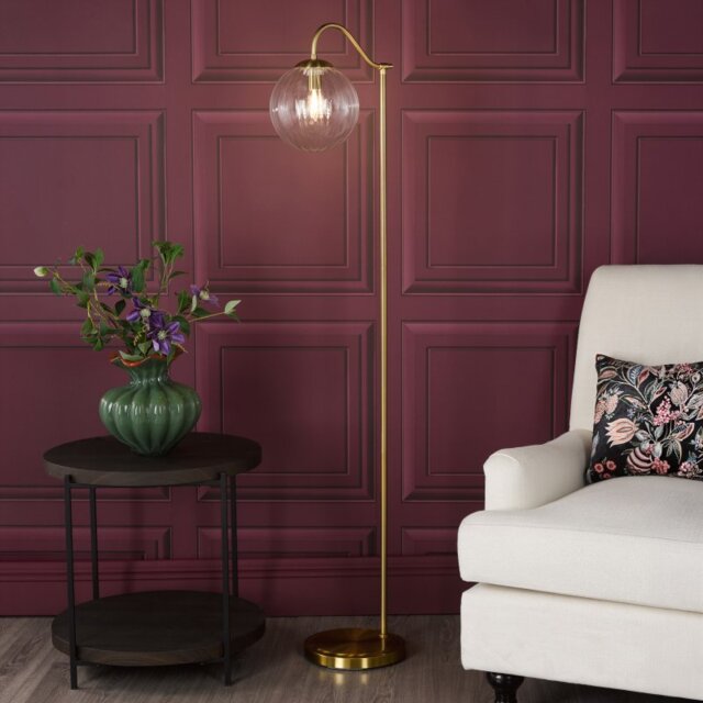 Dar Lighting Jocelyn Floor Lamp In Natural Brass Finish And Glass Shade JOC4942