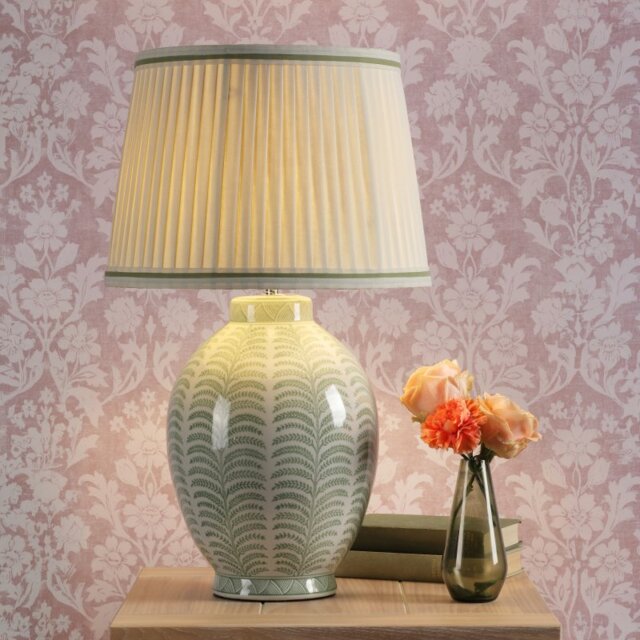 Laura Ashley Stannard Table Lamp In Green Ceramic And Polished Chrome Finish With Shade LA3756701-Q