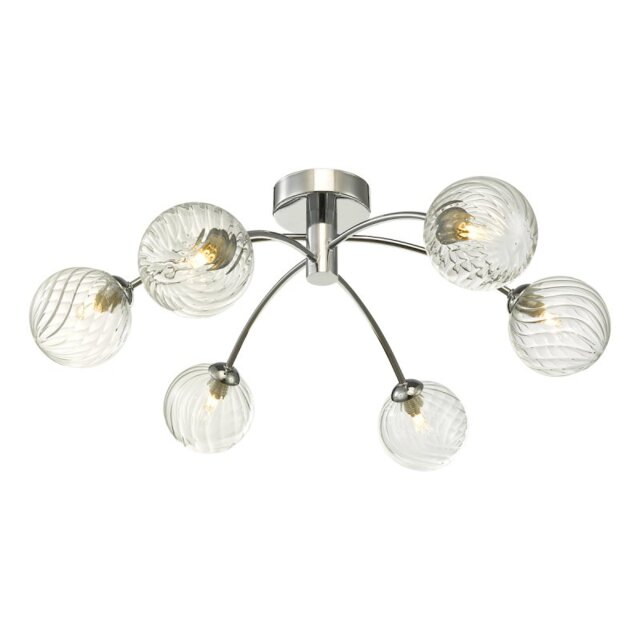 Dar Lighting IZZ0650-03 Izzy 6 Light Semi Flush In Polished Chrome With Twisted Glass