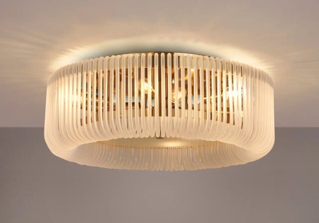 Verne 60 cm Round Flush Ceiling Light In Brass Finish With Frosted Glass