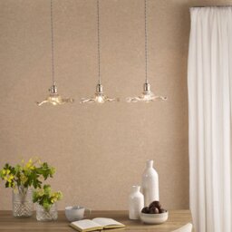 Dar Wisebuys Hadano 3 Light Ceiling Bar Pendant In Antique Chrome and Wavy Glass