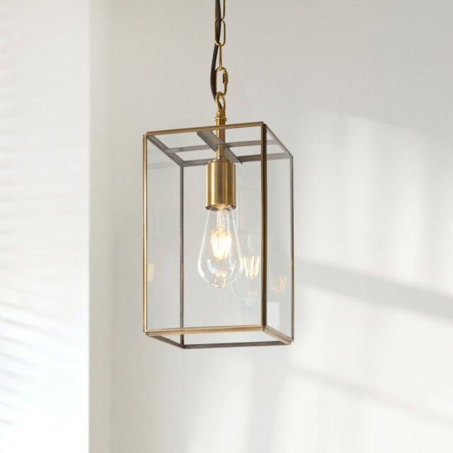 Endon 119142 Hammond Ceiling Pendant Lantern In Aged Brass With Clear Glass