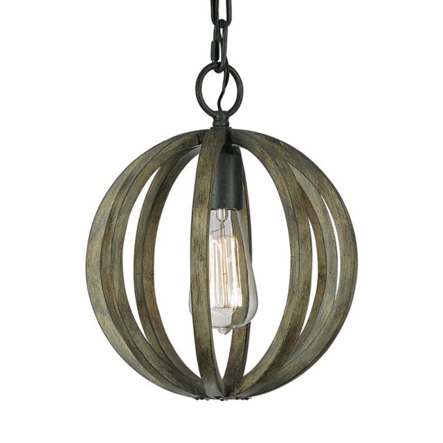 FE/ALLIER/P WW Allier 1 Light Oak Wood and Iron Mini Pendant