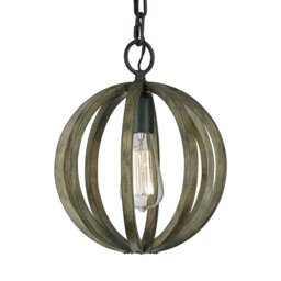 FE/ALLIER/P WW Allier 1 Light Oak Wood and Iron Mini Pendant