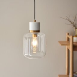 Endon 120661 Travi Ceiling Pendant Light In Vintage Brass With White Marble And Clear Glass