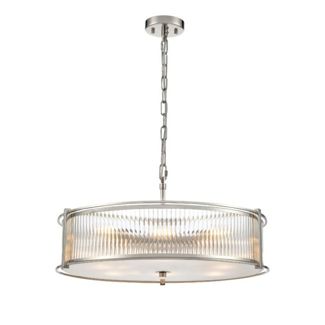 Franklite Sloane 8 Light Ceiling Light In Polished Nickel With Ribbed And Frosted Glass FL2505-8