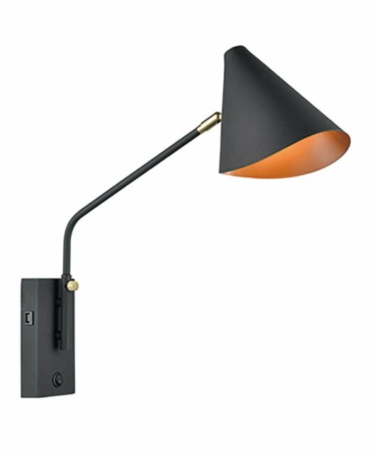 Tale Wall Light In Black And Gold Finish With USB Port W147