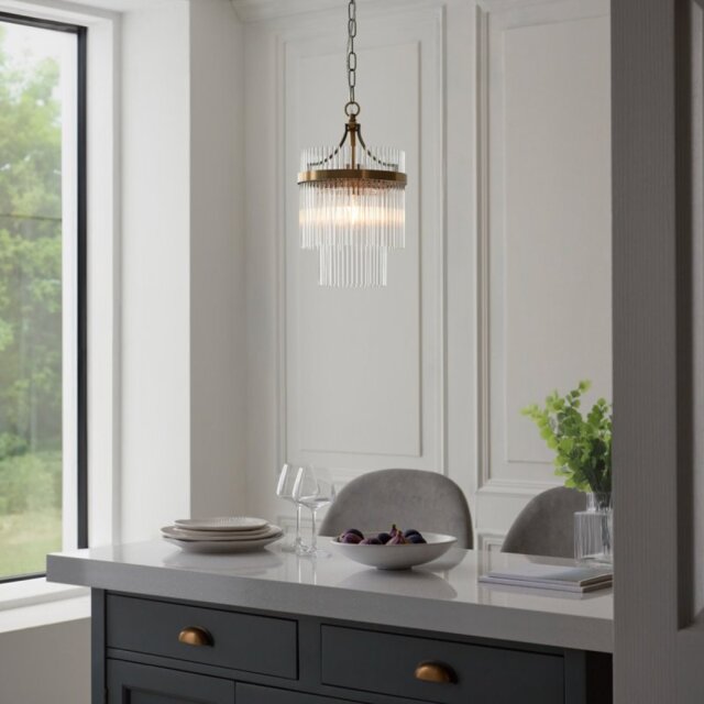 Endon 112572 Marietta Ceiling Pendant Light In Antique Brass With Clear Glass
