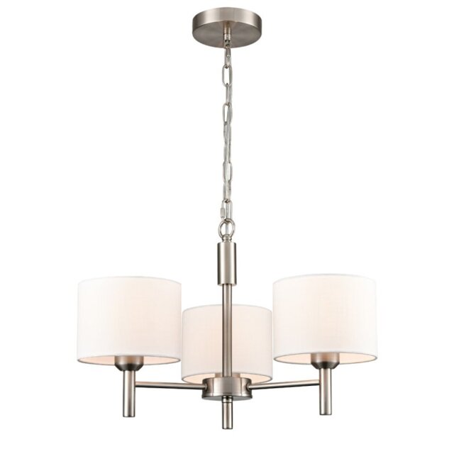 Franklite Barolo 3 Light Ceiling Light In Satin Nickel With Off White Shades FL2494-3