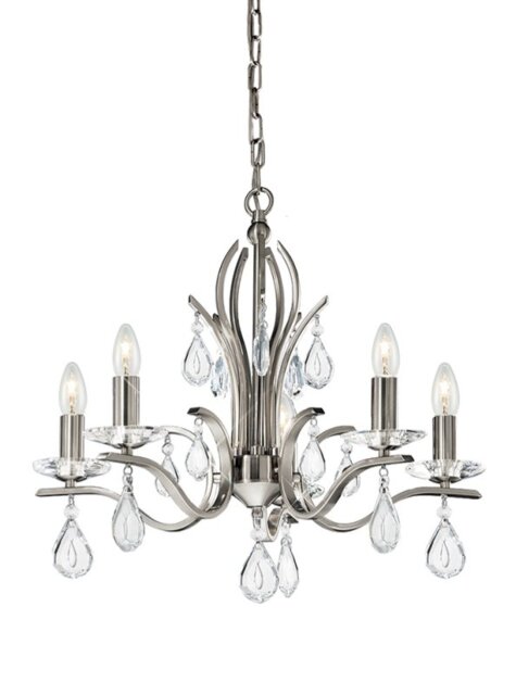 Franklite FL2298/5 Willow 5 Light Satin Nickel and Crystal Chandelier