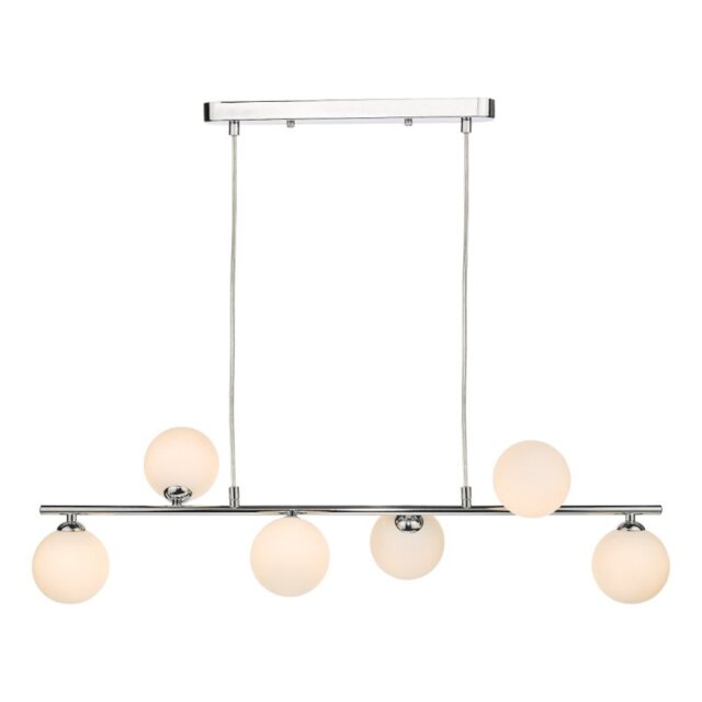 Dar Lighting Spiral 6 Light Bar Pendant Light In Polished Chrome With Opal Glass SPI6450-02
