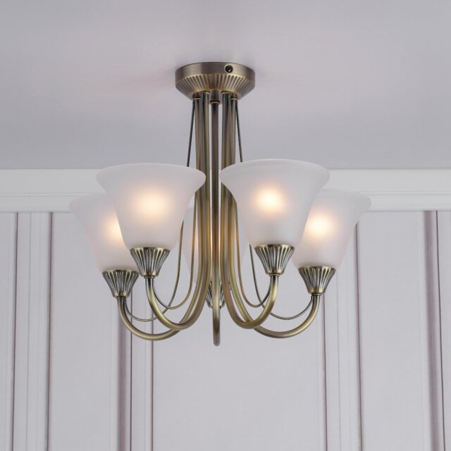 Dar BOS05 Ceiling Pendant in Antique brass with 5 Lights