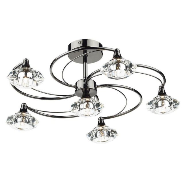 Dar LUT0667 Luther 6 Light Semi Flush Ceiling Light in Black Chrome