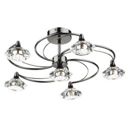 Dar LUT0667 Luther 6 Light Semi Flush Ceiling Light in Black Chrome