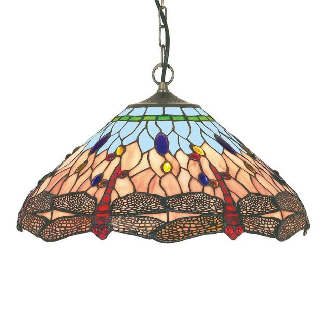 Searchlight 1283-16 Dragonfly Tiffany Ceiling Pendant In Antique Brass