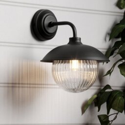 Laura Ashley Hatton Outdoor Wall Light In Matt Black With Ribbed Glass IP44 LA3756722-Q