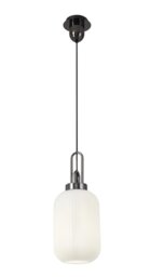 Glenn 1 Light Tubular Ceiling Pendant in Black Chrome With Opal Glass