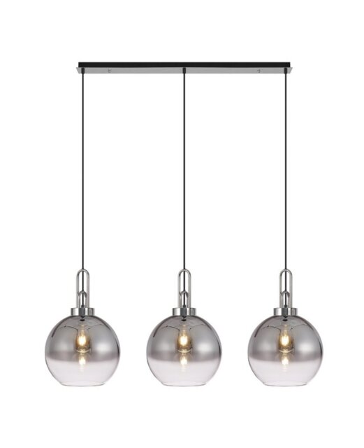 Glenn 3 Light Globe Linear Pendant In Polished Nickel With Smoked And Clear Glass 