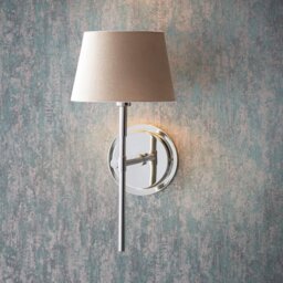 Endon 103359 Rennes Wall Light In Bright Nickel With Grey Linen Shade
