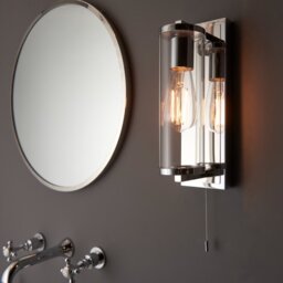 Cylinder Bathroom Wall Light In Chrome With Clear Glass Shade IP44