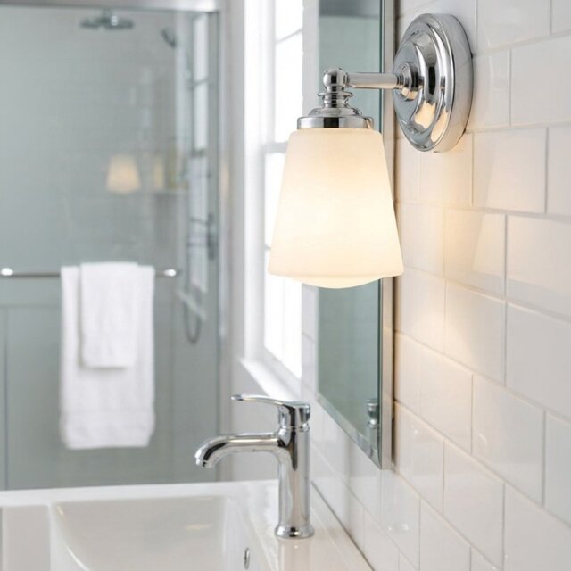 Firstlight 6862CH Ocean Wall Light In Chrome with Opal White Glass IP44