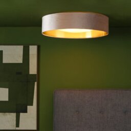 Dar Lighting Nysa 3 Light Flush Ceiling Light With Taupe Velvet Shade And Frosted Diffuser 60 cm