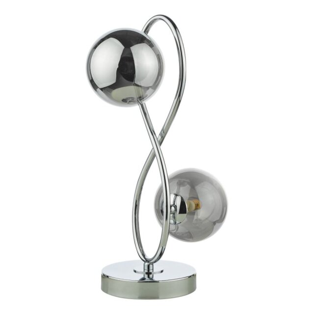 Dar Lighting Lysandra 2 Light Table Lamp In Polished Chrome With Smoked Glass