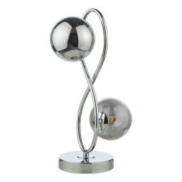 Dar Lighting Lysandra 2 Light Table Lamp In Polished Chrome With Smoked Glass