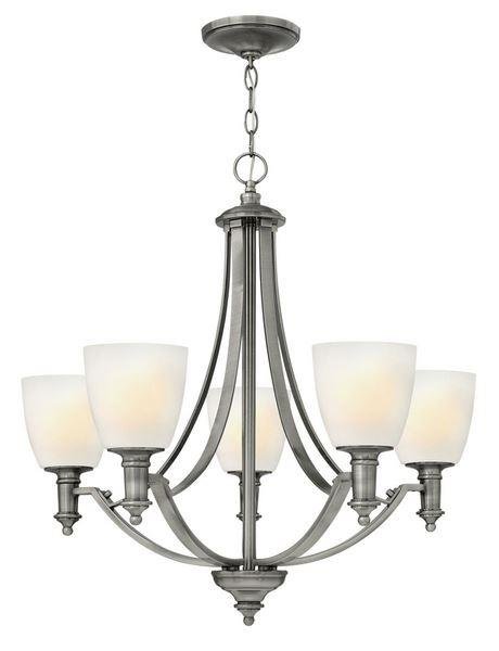 HK/TRUMAN5 5 Light Antique Nickel & Glass Modern Chandelier