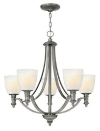 HK/TRUMAN5 5 Light Antique Nickel & Glass Modern Chandelier