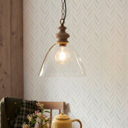 Endon 110825 Cotswold Clear Glass Ceiling Pendant Light In Aged Brass And Natural Ash