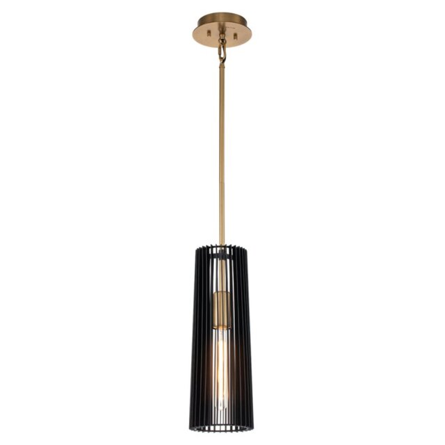 Quintiesse QN-LINARA-P-BK Linara Single Ceiling Pendant In Natural Brass With Black Slatted Shade