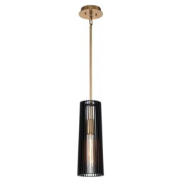 Quintiesse QN-LINARA-P-BK Linara Single Ceiling Pendant In Natural Brass With Black Slatted Shade