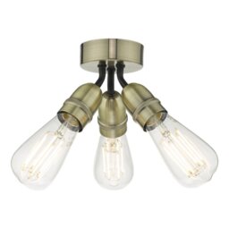 Dar Wisebuys Yao 3 Light Ceiling Flush Light In Antique Brass Finish