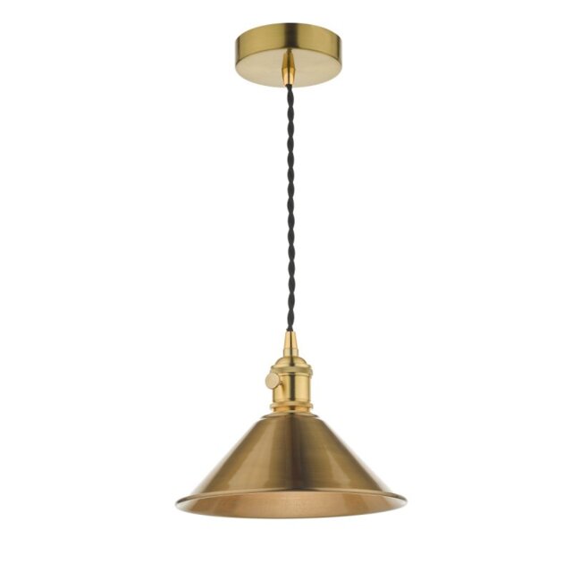 Dar Lighting Hadano Single Ceiling Pendant Light In Natural Brass With Brass Shade