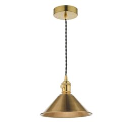 Dar Lighting Hadano Single Ceiling Pendant Light In Natural Brass With Brass Shade
