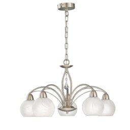 Franklite Thea FL2277/5 5 Light Ceiling Pendant In Satin Nickel Alabaster Effect Glasses And Crystal