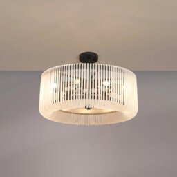 Verne 60 cm Ceiling Pendant / Semi Flush Light In Black Finish With Frosted Glass