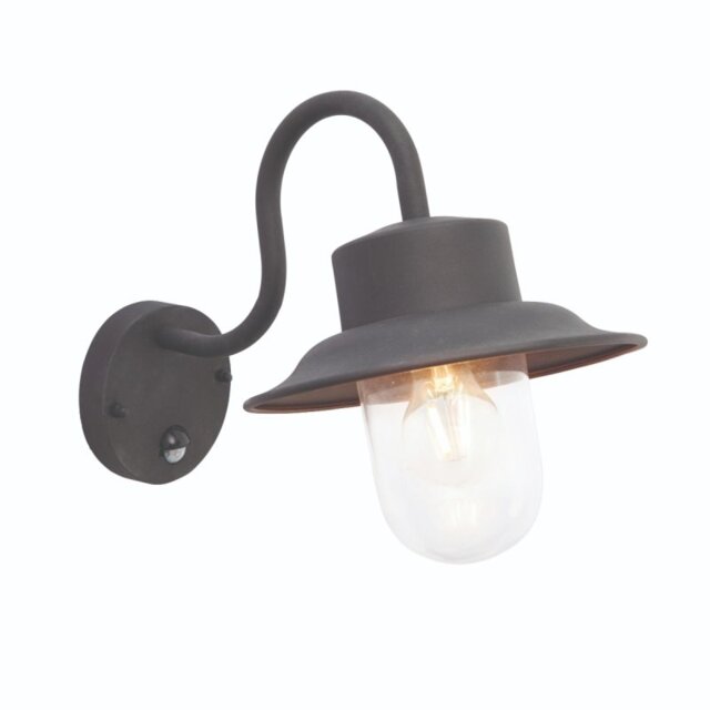 Endon 70331 Chesham One Light Outdoor PIR Wall Light In Textured Black Paint And Clear Glass