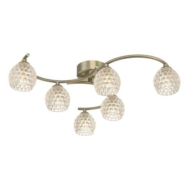 Dar Wisebuys Nakita 6 Light Semi Flush Ceiling Light In Antique Brass With Dimpled Glass