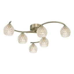 Dar Wisebuys Nakita 6 Light Semi Flush Ceiling Light In Antique Brass With Dimpled Glass