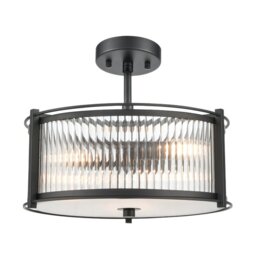 Franklite Sloane 3 Light Ceiling Light In Matt Black With Ribbed And Frosted Glass FL2504-3